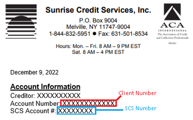 Visual aid for finding your SCS Account number in a communication.